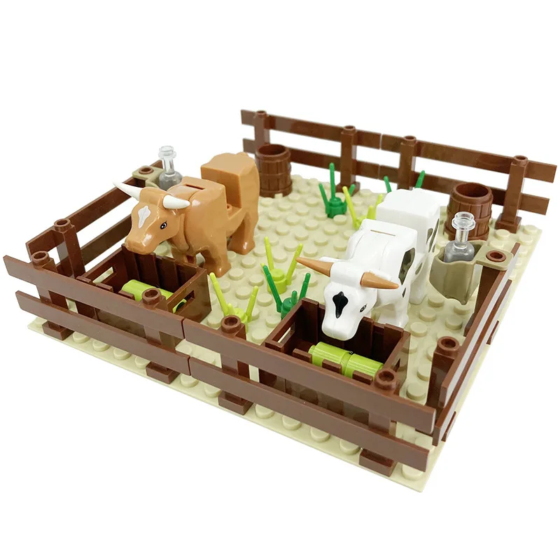 Bauernhof MOC Bausteine Tier Teile Weide Ziegel Kits Spielzeug Hühnerstall Schwein Haus Bullpen Vogelhaus Kompatibel mit LEGO – Detail 4