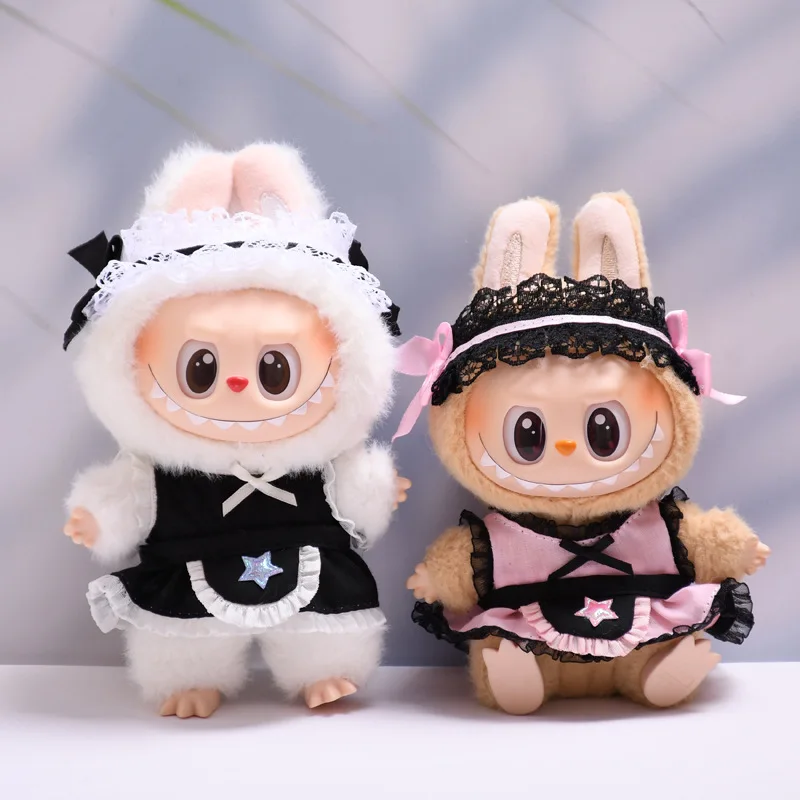 

LABUBU 17cm Mini Plush Doll'S Clothes Outfit Accessories For Korea Kpop Exo Labubu Idol V1 V2 cartoon bear hat button bow Clothi