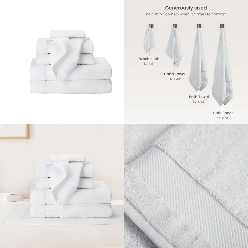 

Премиальный набор из 7 полотенец из органического хлопка | 700 GSM, 2 банных полотенца, 2 полотенца для рук, 2 салфетки для умывания, 1 коврик для ванной - белый