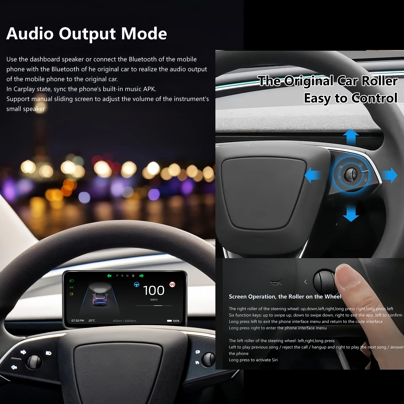 6.25 Inch Linux OS Tesla Model 3 Y Digital Dashboard Heads Up Display for Model 3 Y Support Wireless CarPlay/Android Auto