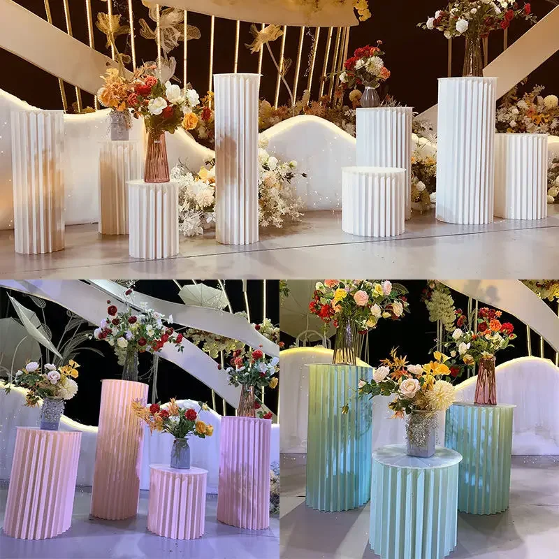 3 Stück Faltbare Papierzylinder-Podeste mit PVC-Oberfläche, Display-Sockel, Hochzeits-Dessert-Kuchenständer, Wabenförmige Säule, Partydekoration – Detail 7