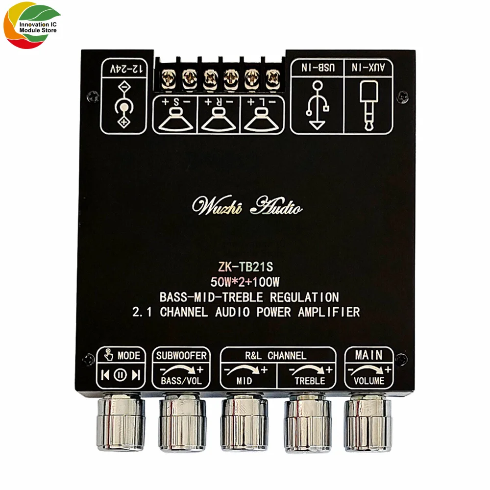 ZK-TB21 TPA3116D2 Bluetooth 5.0 Subwoofer Amplifier Board 50WX2+100W 2.1 Channel Power Audio Stereo Amplifier Board Bass AMP