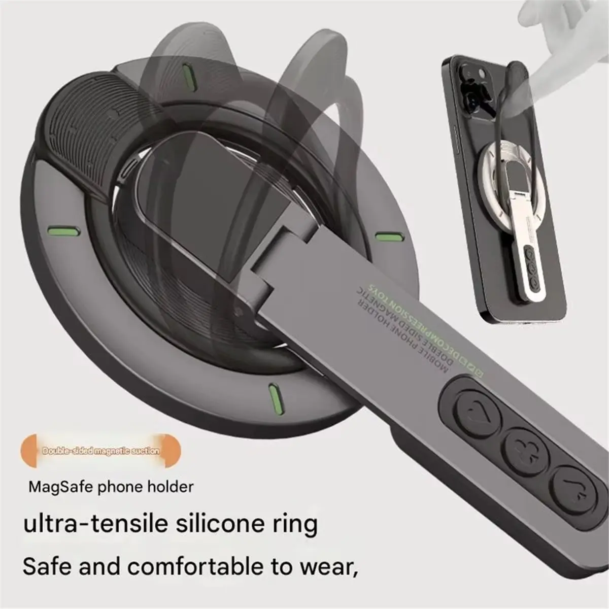 Magnetic Phone Holder, Aluminum Phone Ring Holder for Phone Grip with 360° Rotation Stress Relief Phone Holder A