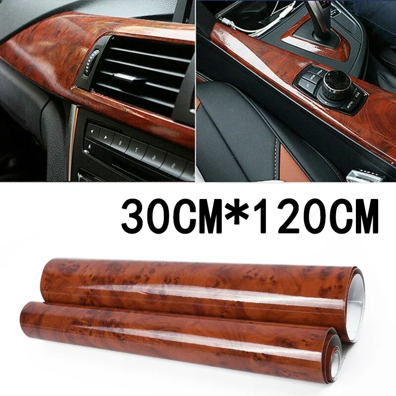 Coche de alto brillo Color granate de automoción Interior adhesivo película DIY grano de madera calcomanías de vinilo Universal Interior accesorio