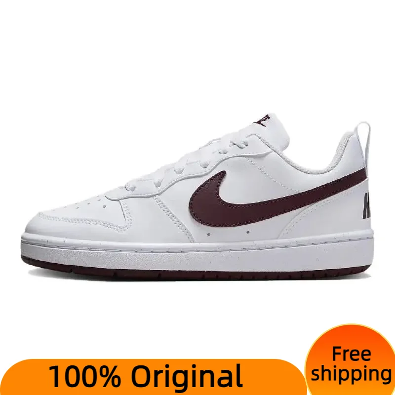 Nike Court Borough Kids Skateboarding GS Low-top White/Brown Sneakers shoes With Original Box