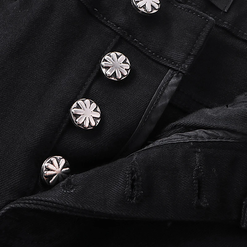 LOSTSHDWS デニムパンツ男性女性ハイウエストスリムフィットマイクロプロジェクタイルボタンフレアパンツ絶妙な刺繍 Lostshdws ジーンズ