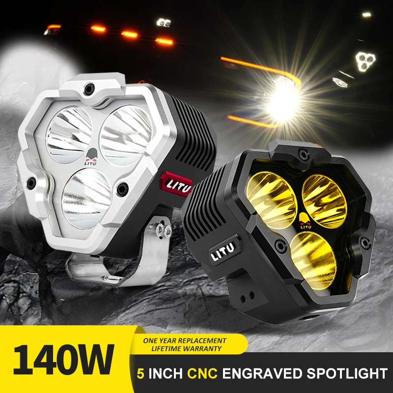 

5 Inch Triangle LED Driving Light Off-Road Vehicle 140W High Bright Work Pods Lamp With White Yellow DRL For Truck Pickup Boat