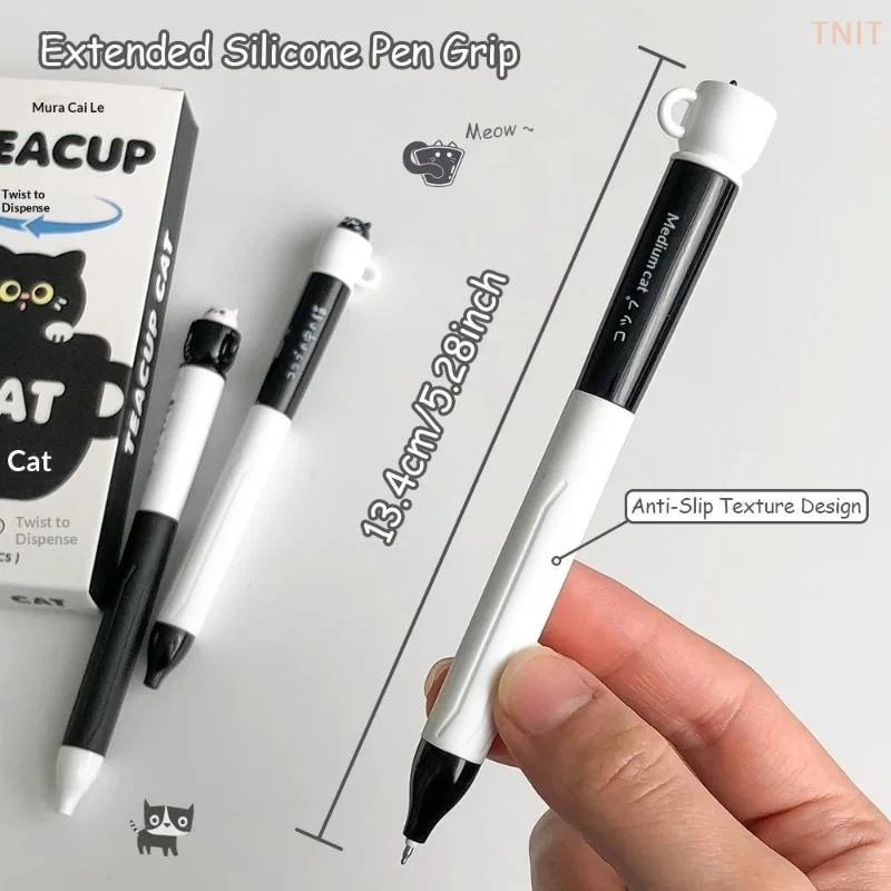 [J] Cute Teacup Cat Gel Pens 0.5mm Fun Animal Quick Dry Pen Creative Rotating Cat Pocket Pen For School & Office Use