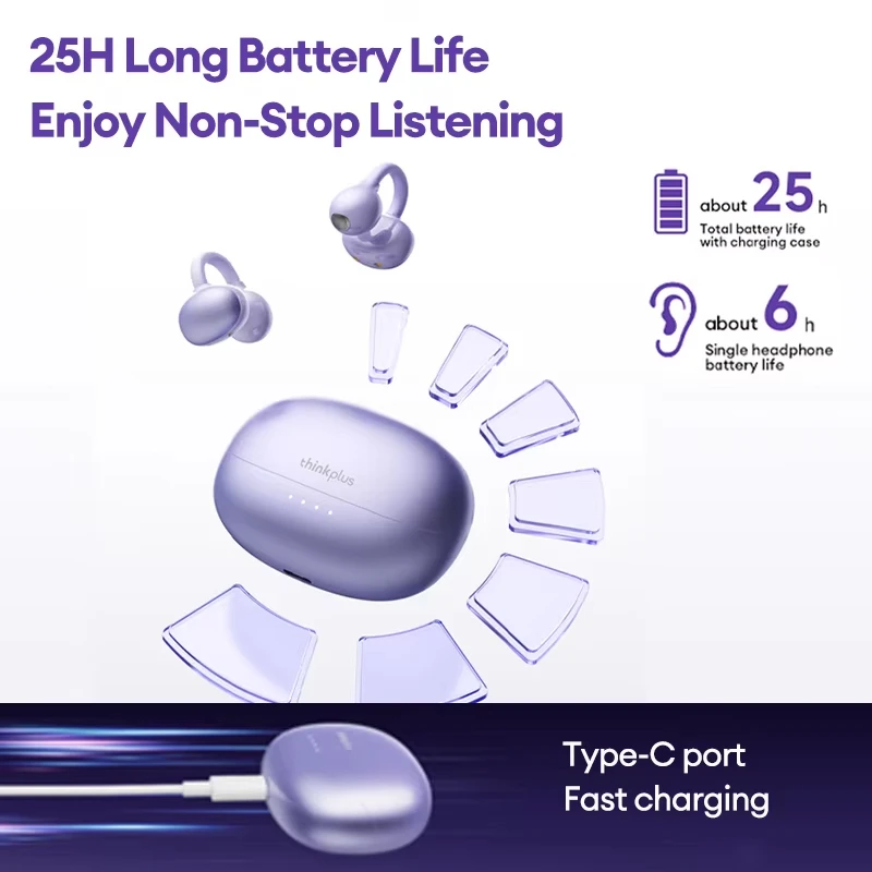 2026 New Lenovo LK6 Wireless Sports Earphones Ear Clip HD Stereo Bluetooth Headsets HIFI Music Noise Reduction Gaming Earbuds