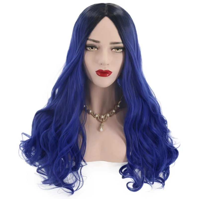 Movie Descendants 3 Evie Anime Cosplay Wig Halloween Carnival Party For Adult Dark Blue Ombre Bla Long Wavy Wig 65cm   Wig Cap