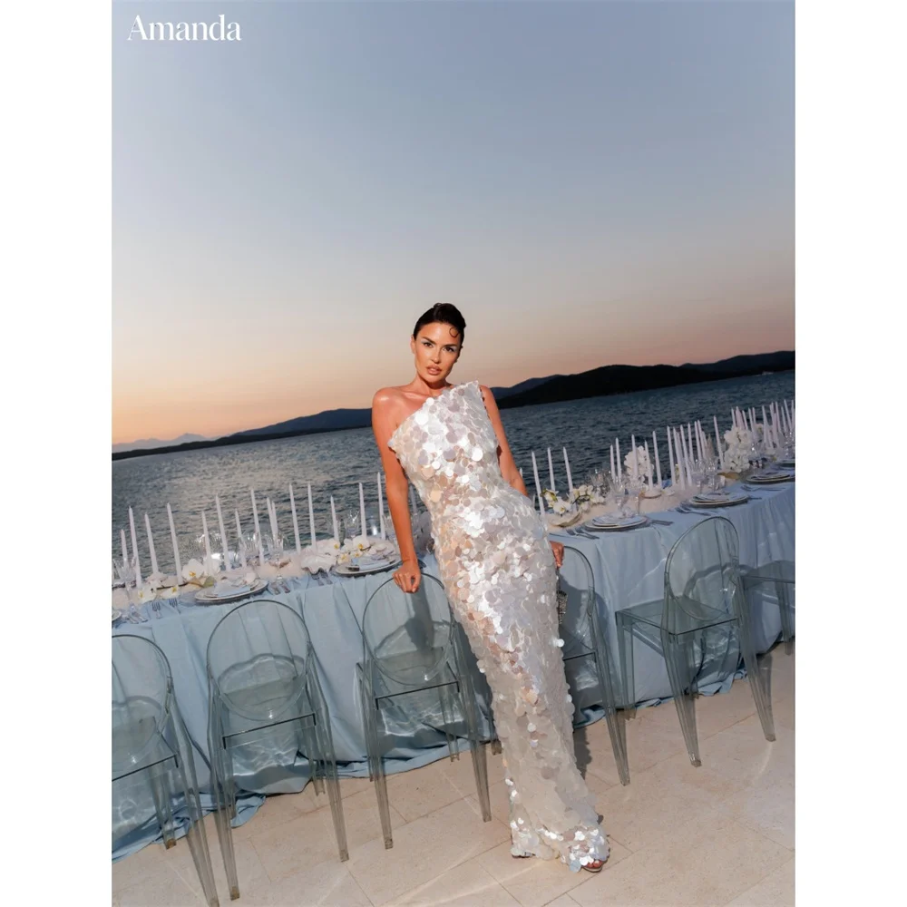 Amanda Customizd One‑shoulder Sleeveless Floor‑length Mermaid gown Prom dresses Sequin Glamorous Party dresses Evening gown 2026