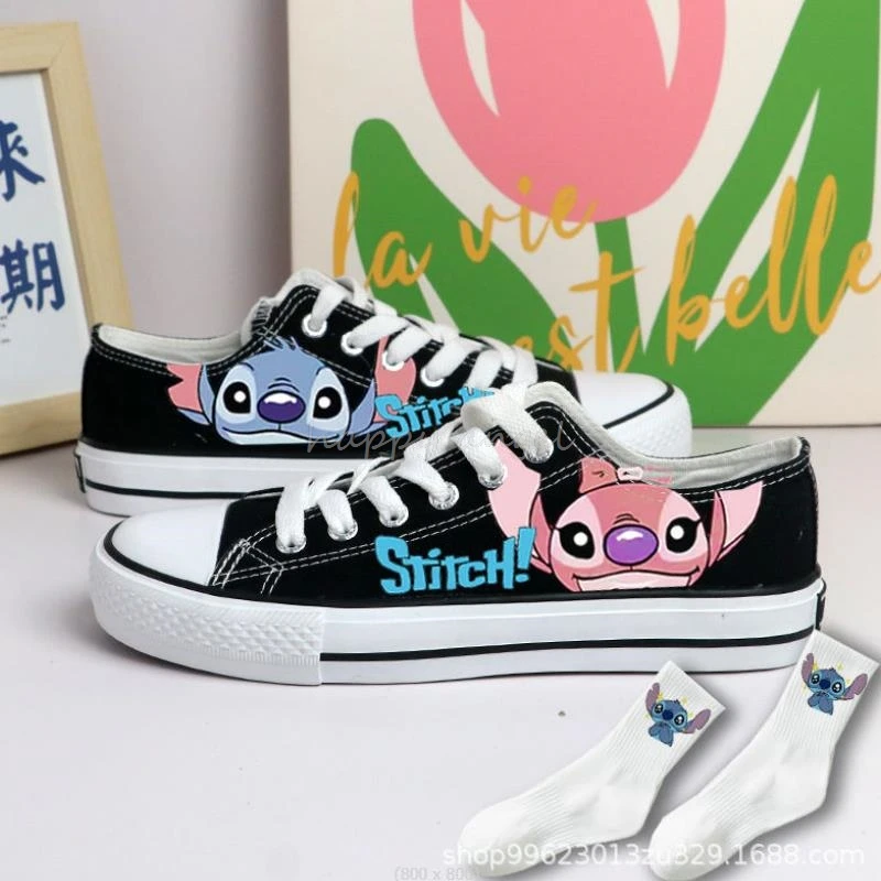 Lilo & Stitch Kids Canvas Shoes White High Cut Shoes Cartoon Children Sneakers Teens Girls Boys Casual Tennis Shoes Size 35-44