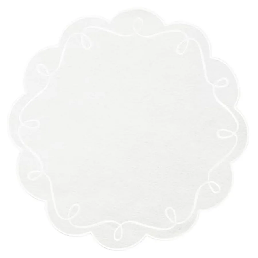 

15 Inch Ribbon Twirl Embroidery Scalloped Round Placemats Set of 4 for Party Kitchen Dining Decoration White