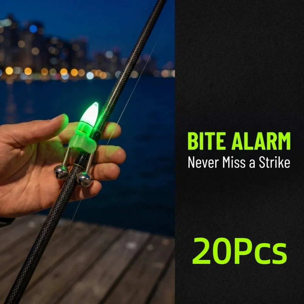 

20Pcs Sensitive Fishing Bite Alarms Rod Bells Tip Clip Plastic Dual Alert Bells Fish Bites Indicators Spring Clip
