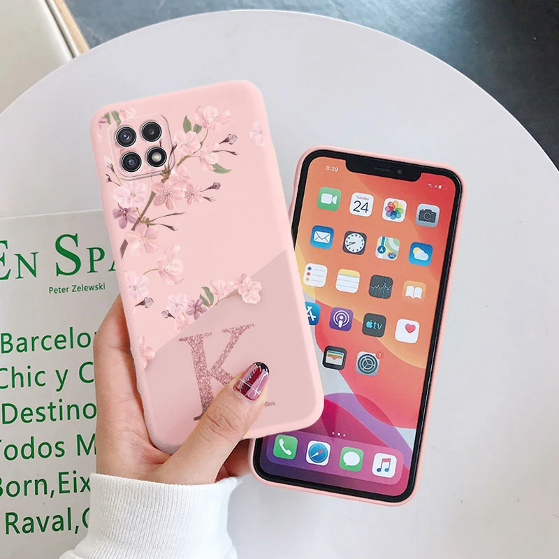 Letter Flower Phone Case For Samsung Galaxy A22 A22S 5G Shockproof TPU Bumper Soft Silicone Back Cover For Samsung A 22 Fundas