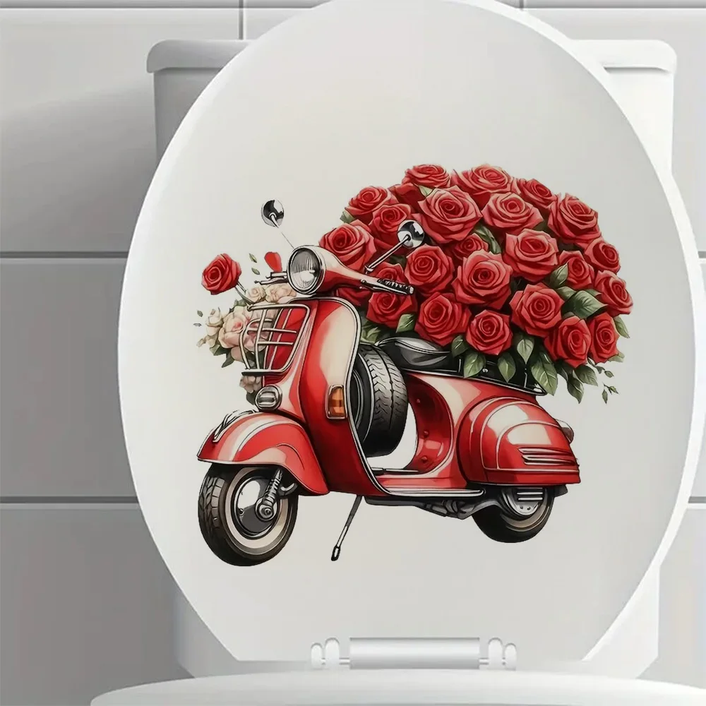 

Vintage Red Electric Scooter with Roses Sticker, Decoration for Living Room, Wall, Bedroom, and Home Decor Car Decals