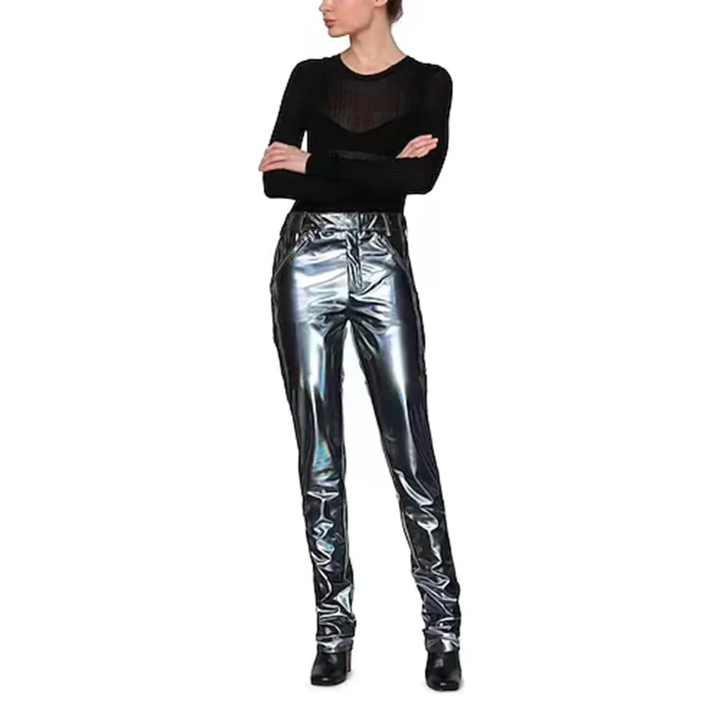 

Women Gothic Leather Pants High Waist Slim Trousers With Pocket Ladies Pu Stretch Slim Pencil Pants Clubwear Streetwear Custom