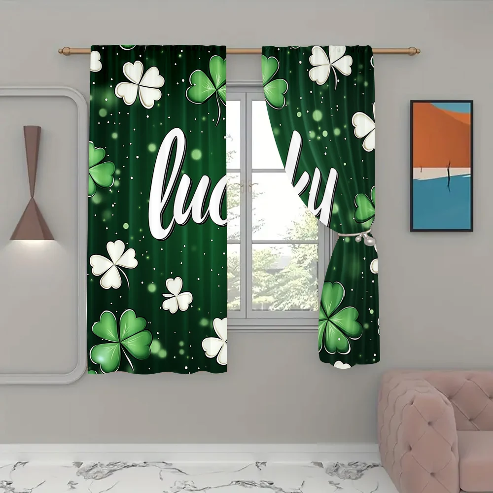 2Pcs St. Patrick'S Day Curtain Green Shamrock Irish Clover Curtain Saint Patricks Day Curtain Lucky St. Patrick'S Day Curtain O