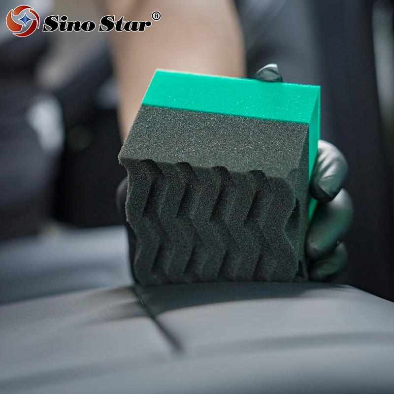 Car Detailing Sponge Green Wave Durafoam Contoured Large Tire Dressing Applicator Pad For Tire Waxing And Crystal Coating