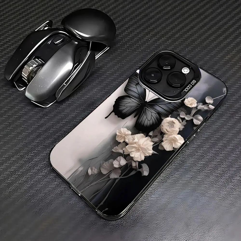 

Black butterfly case for iPhone17 16 15 14 13 12 11 Pro/ Max/Plus shock-proof rear cover anti-fingerprint