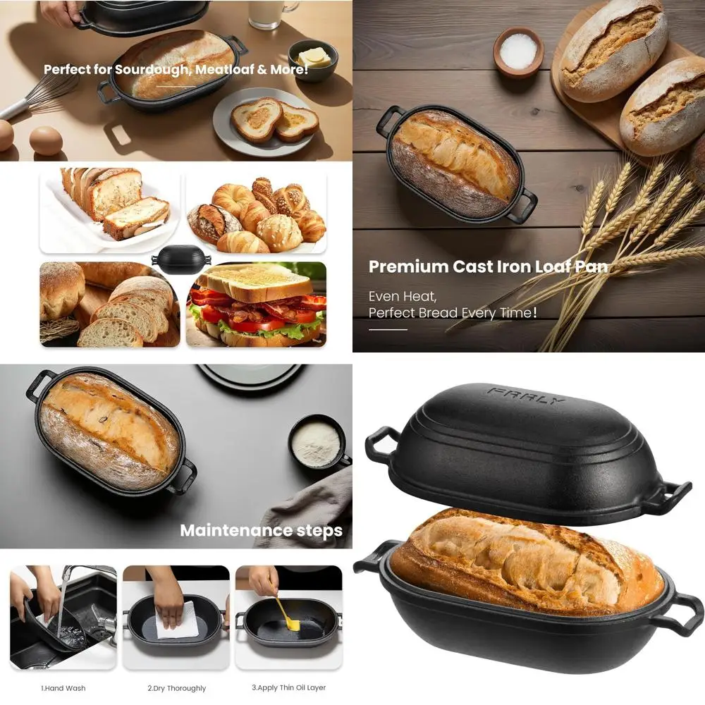 

Cast Iron Loa Pan with Lid-Bread Bg Pan or Sourdough,Pre-Seasoned Oval Dutch Oven, 9 x 5-4/5 Inch Loa Pans or Homemade,Heavy Dut