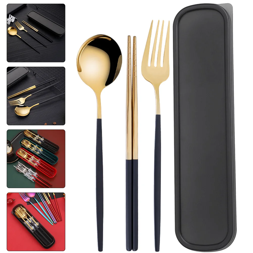 

1Set Portable Camping Tableware Set Spoon Fork Chopstick Smooth Polished Edges Storage Case Travel Outdoor Use