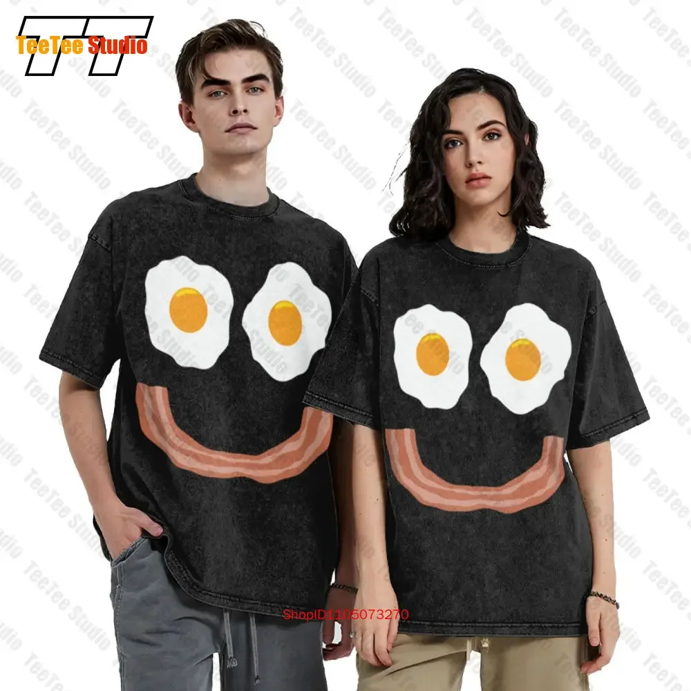 Bacon And Eggs Smile Joke Breakfast Happy Face Vintage Oversized T-Shirt CC6I