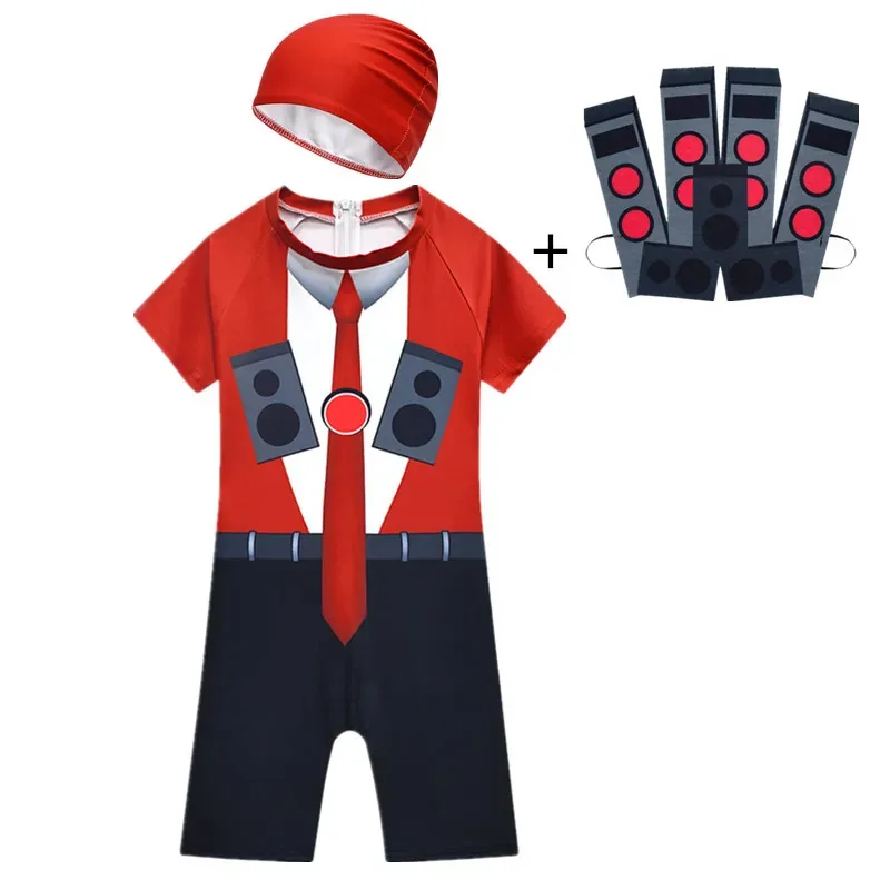 

2025-1 детский цельный купальник Skibidi Toilet 3D Print Playsuit Детский купальник с короткими рукавами Пляжный купальный костюм Одежда для плавания для B