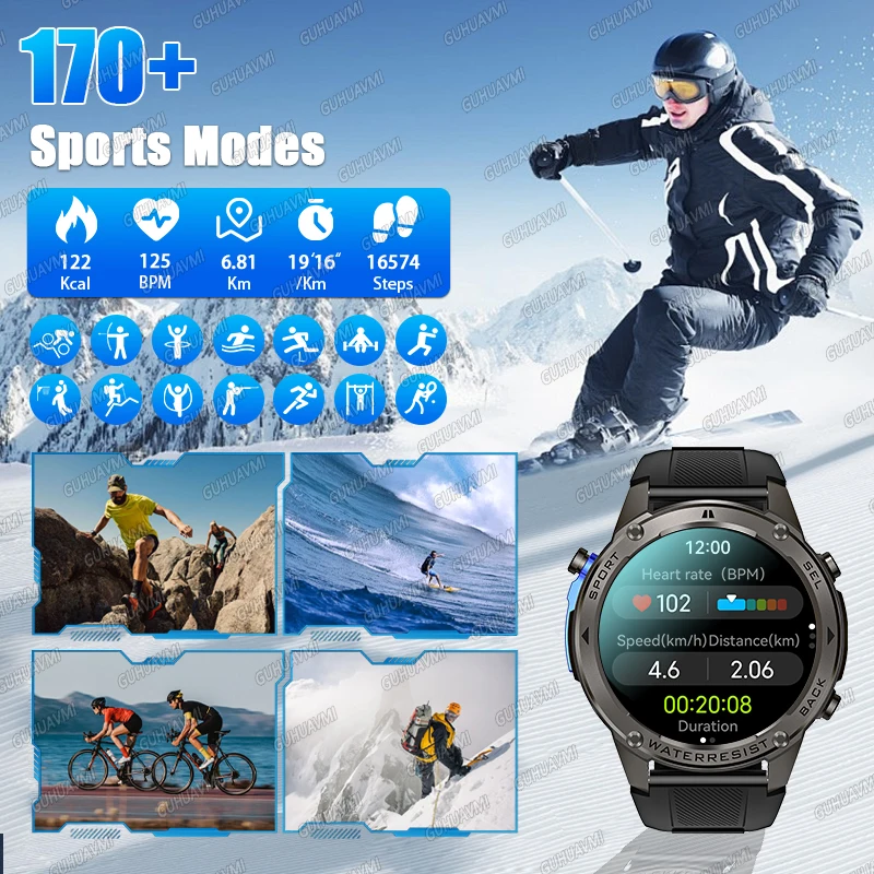 T-Rex 3 GPS 스포츠 방수 스마트워치 GPS 듀얼밴드 위성 10ATM 방수 500mAh 배터리 통화 2025 신형 남성 스마트워치