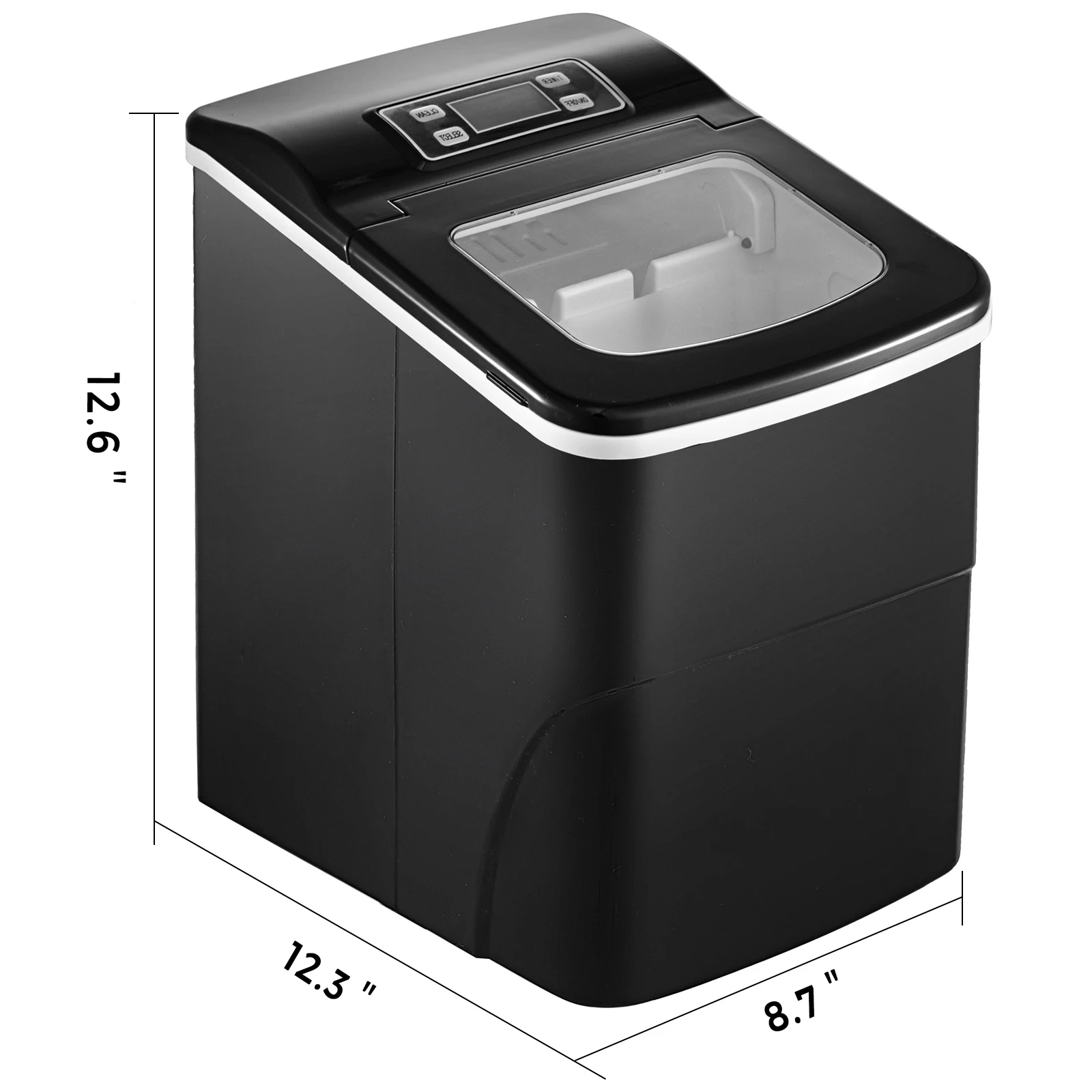 Black Portable Ice Maker With LCD Screen Countertop Tube Ice Machine With Ice Scoop Two Cube Sizes Selectable