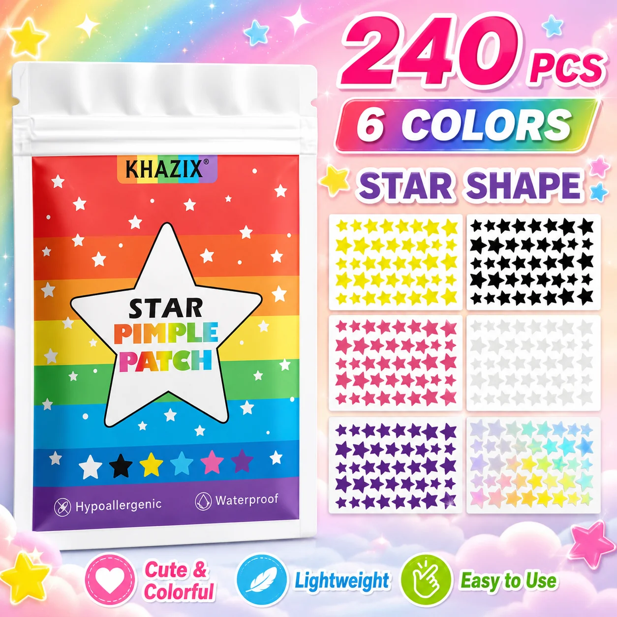 240PCS Star Pimple Patches For Face Hydrocolloid, Absorbing Cover, Tea Tree, Hydrocolloid Acne Patch, Cute Star Pimple Patch