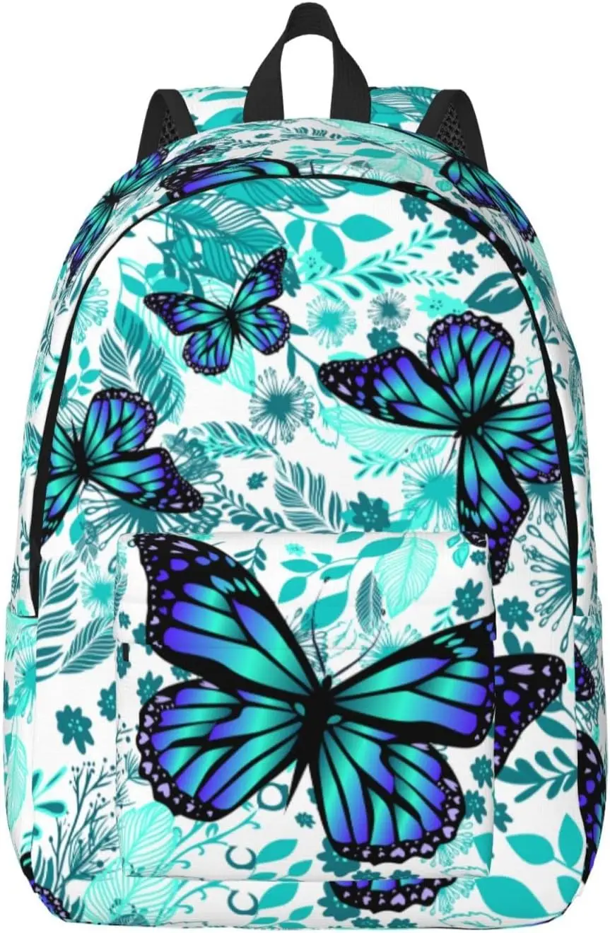 

Backpack Casual Lightweight Blue Floral With Butterflies Laptop Backpack Men Women Travel Bag Outdoor Canvas Daypack