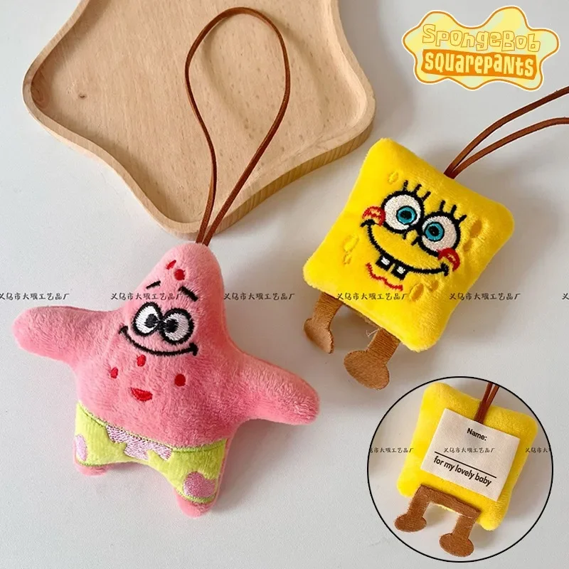 SpongeBob Pendant Patrick Star Backpack Decoration Funny Cartoon Doll Anti-loss Tag Name Charm Boys Girls Anime Creative Gifts