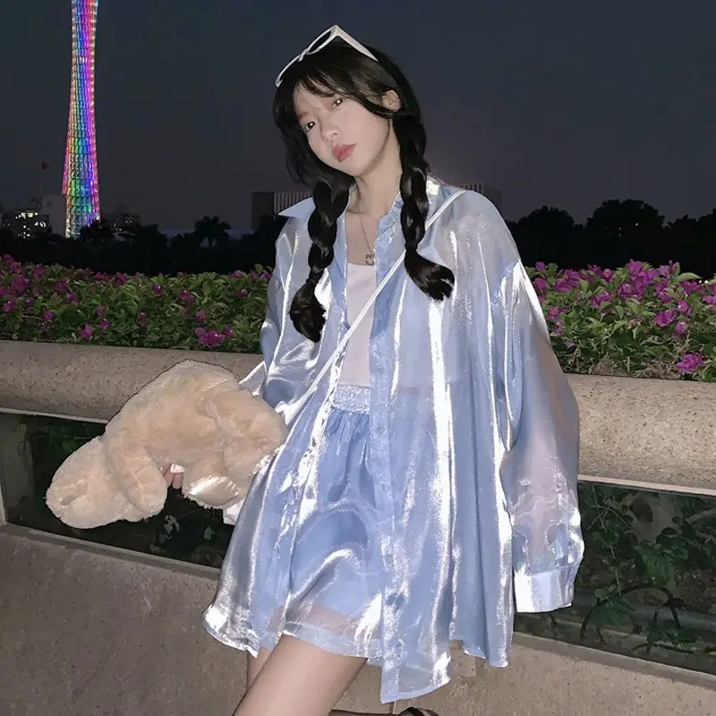 

Женская солнцезащитная рубашка большого размера, женский летний тонкий топ среднего и длинного размера с длинными рукавами