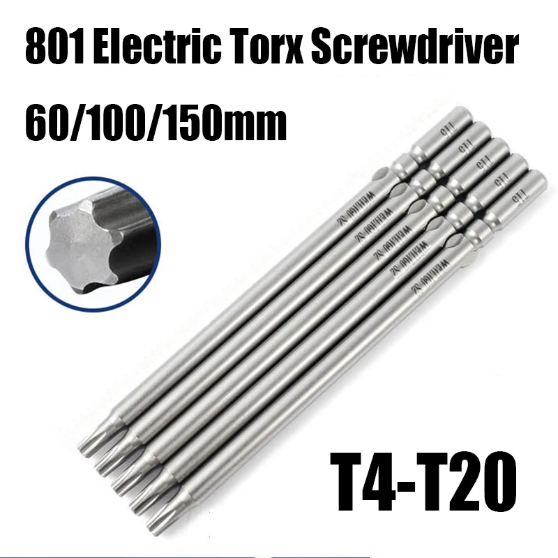 5PCS 60/100/150mm 801 Electric Torx Screwdriver T4-T20 5mm Round Shank Magnetic Tamper Proof Security Impact Driver Drill Bit