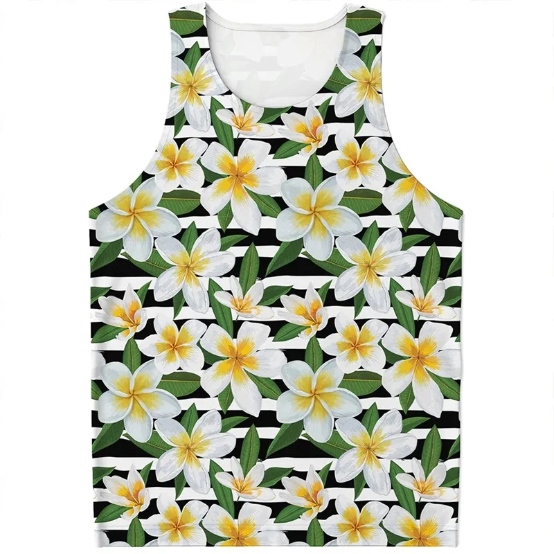 

Mens Sleeve Vest Full Print Plumeria Flower Pattern Tanks Tops For Women Fashion Oversized Quick Dry Tee Shirts Tops