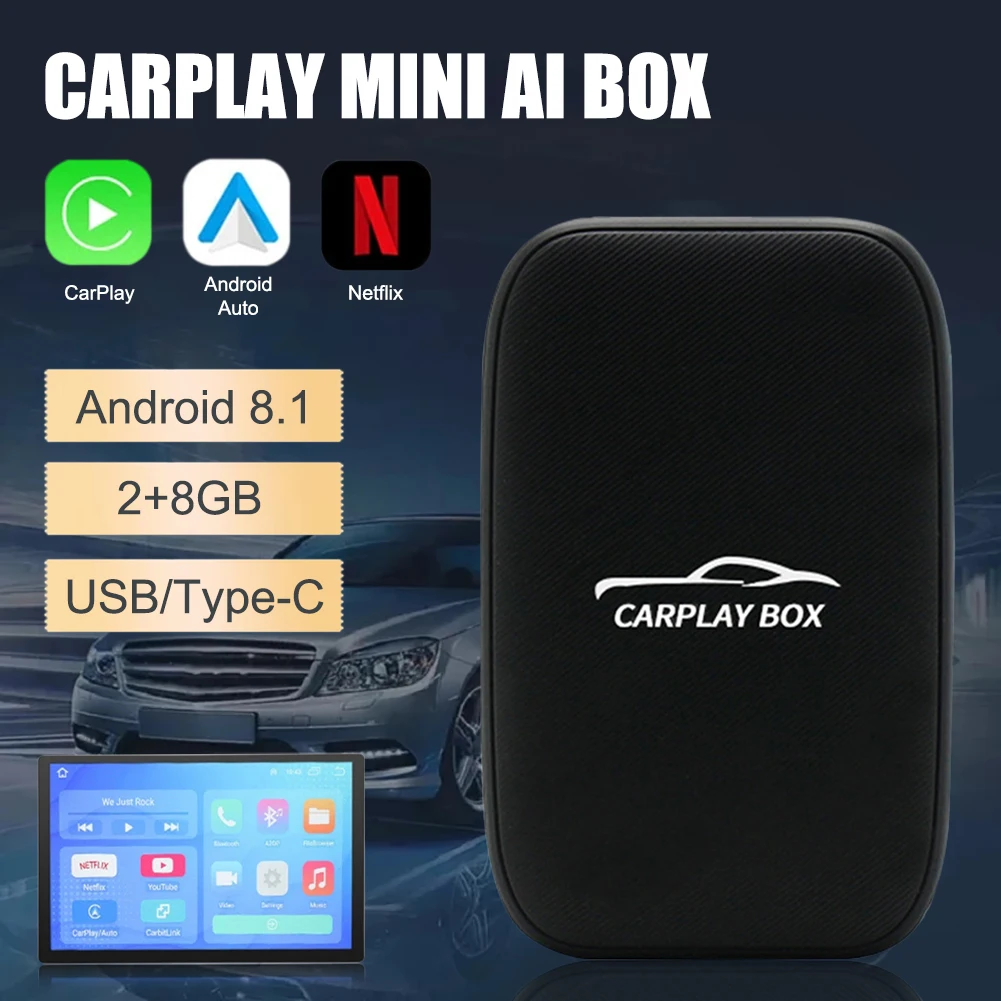 2023 NEW Wired to Wireless Adapter for CarPlay Android Auto Universal AI Box Multimedia Video Player for Netflix YouTube TF Card