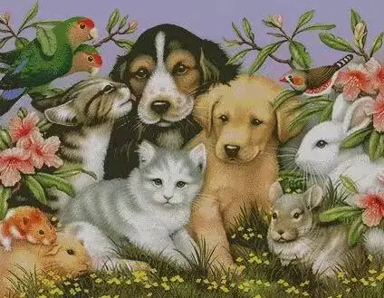 Cross stitch Kit 14CT Canvas Cross Stitch Embroidery Set Craft -Hunting 61- Dogs and small animals 88-71 Cross Stitch Set