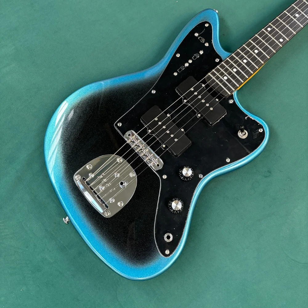 Guitarra eléctrica de 6 cuerdas hecha a medida, guitarras con sistema de vibrato en degradado azul-negro, guitarra eléctrica de rock indie