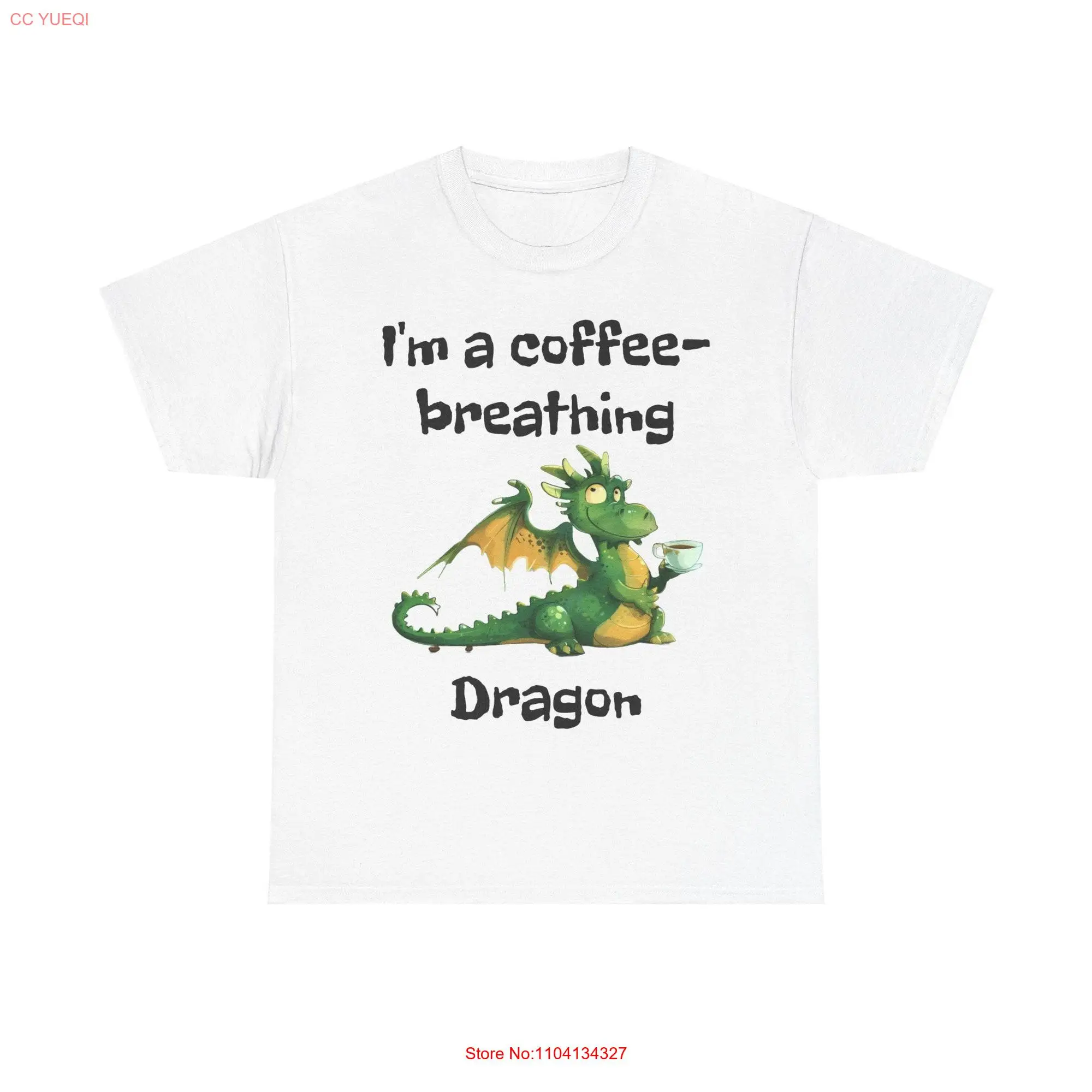 Coffee breathing Dragon Heavy Cotton T Shirt long or short sleeves