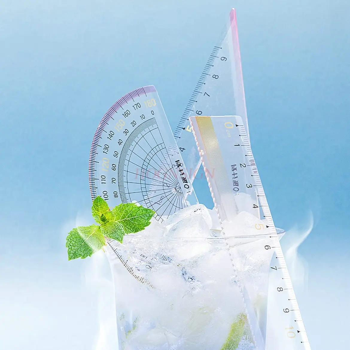 4pcs/set Ruler set for elementary school students, four piece set, triangle ruler, ruler, protractor set, transparent drawing