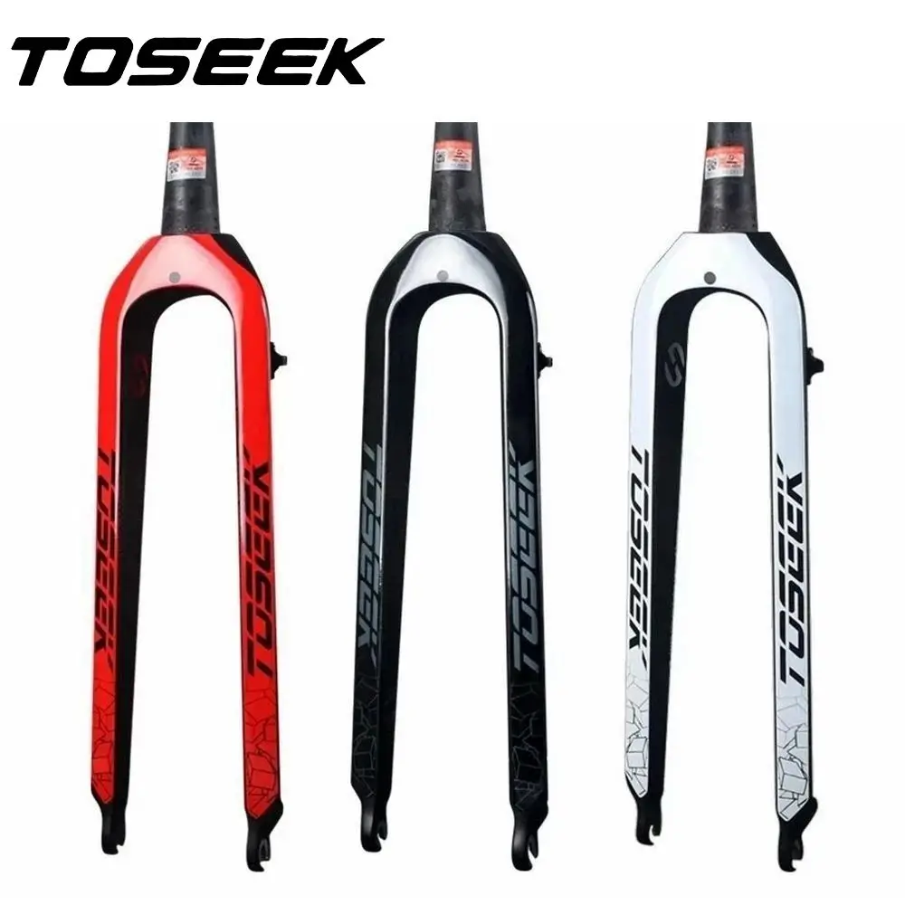 TOSEEK Bicycle Fork Carbon Forks Bike MTB Front Fork Mountain Bike Parts Disc Brake160mm Steerer Tapered Tube Black White Red