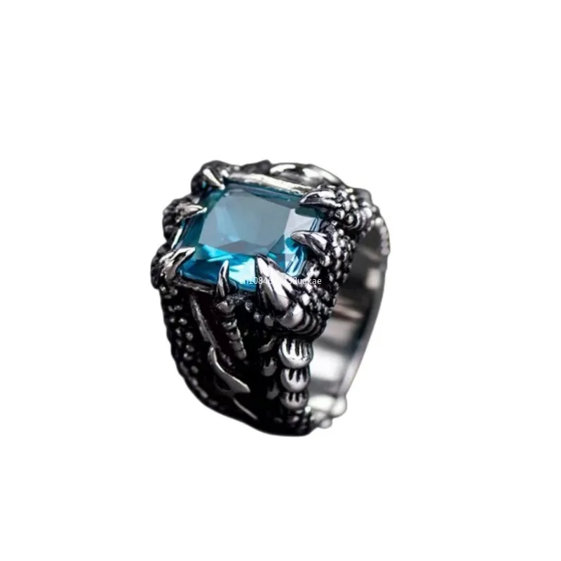 1Pc Gothic Blue and Red Crystal Evil Demon Dragon Claw Ring for Men Gram Biker Punk Rock Hip Hop Cool Jewelry Accessories кольца