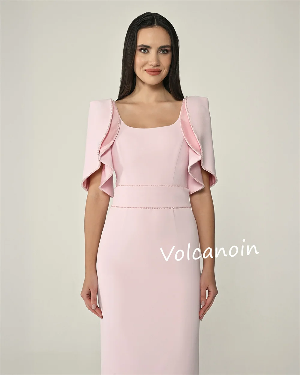 カスタマイズされたフォーマルイブニングジャージシャーリングストレートスクエアネックロングドレスオーダーメイドの機会エレガントな高品質