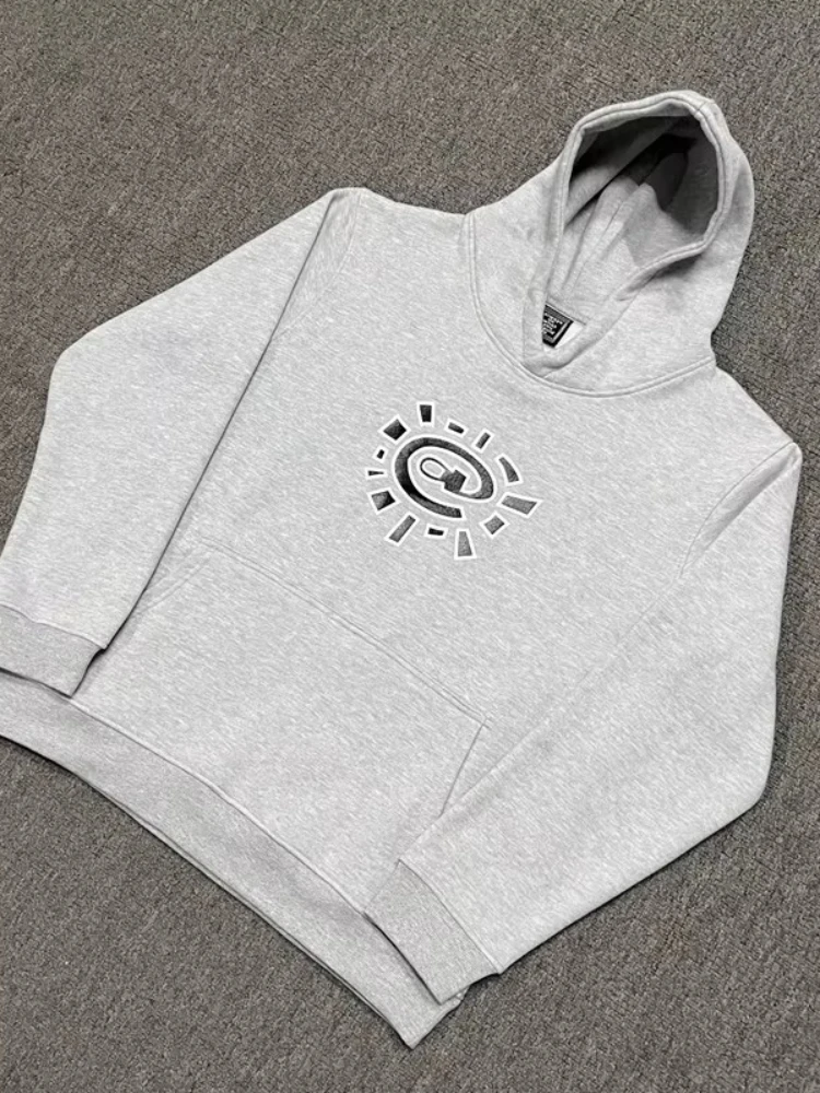 HOUZHOU Vintage Graphic Fleece Hoodies Women Oversized Casual Gray Sweatshirts Black Pullovers Hip Hop Streetwear Winter 2024