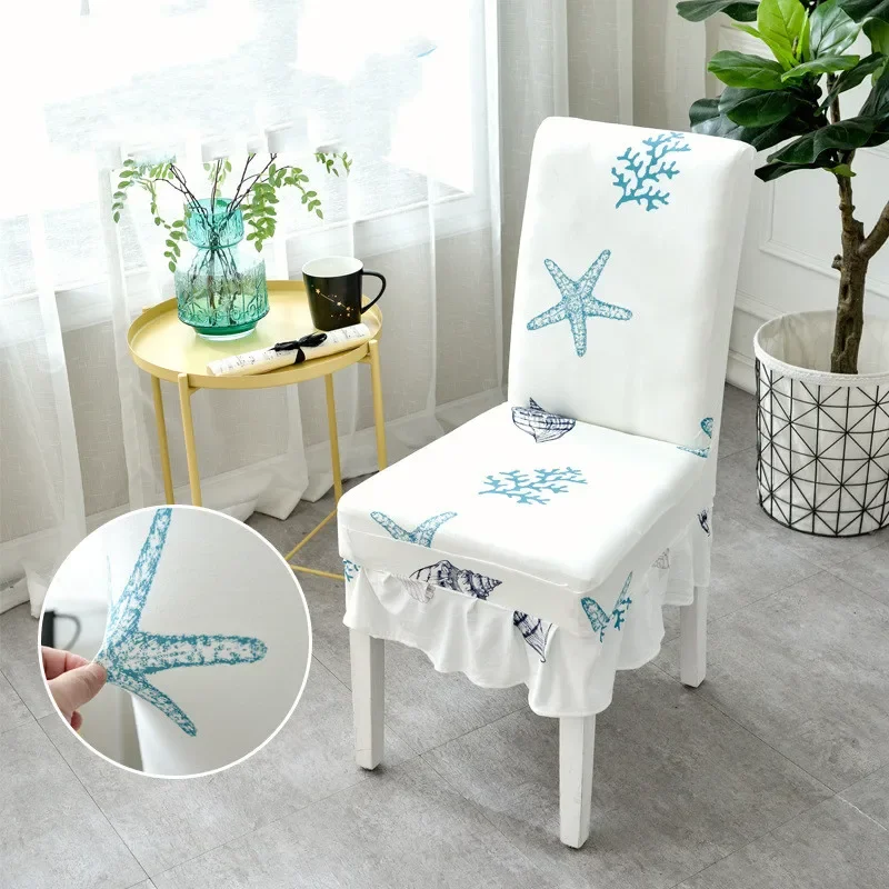 Skirt Chair Cover with Elastic Band Housse De Chaise Chair Covers for Kitchen Dining Room Printed Seat Cover