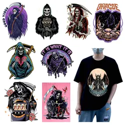 Punk Skull Themed Iron-On Transfer Stickers,Vinyl Heat Transfer Patches for DIY Clothing Backpack Heat Transfer Film