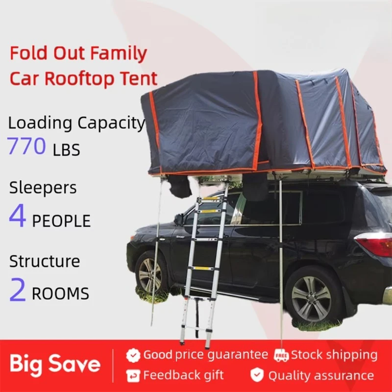 Marvelous XXL Family 4 Person Oxford Fabric Aluminum Roof Top Tent Customized Large Car Roof Tent for Summer Outdoor Camping