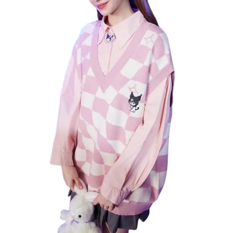 

Аниме Sanrioed Pompompurin Jk Кардиган Свитер Kuromi Kawaii Cinnamoroll Весенне-осеннее вязаное пальто в консервативном стиле Свободное милое вышивка