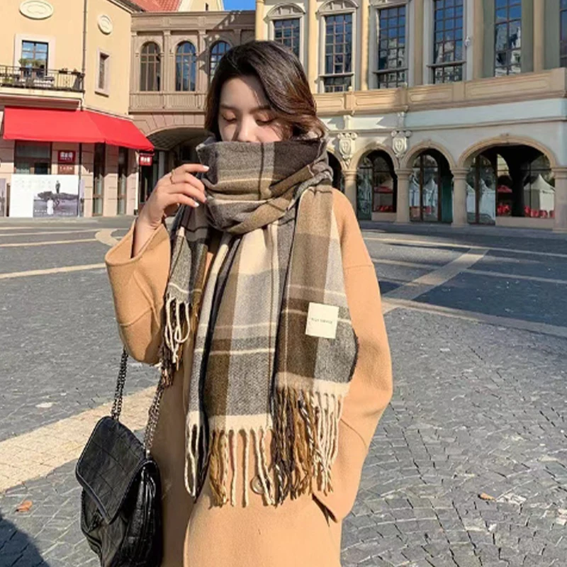 Autumn And Winter Scarf Fashionable And Versatile Korean Style Plaid Thickened Scarf Warm Shawl For Male And Female Students